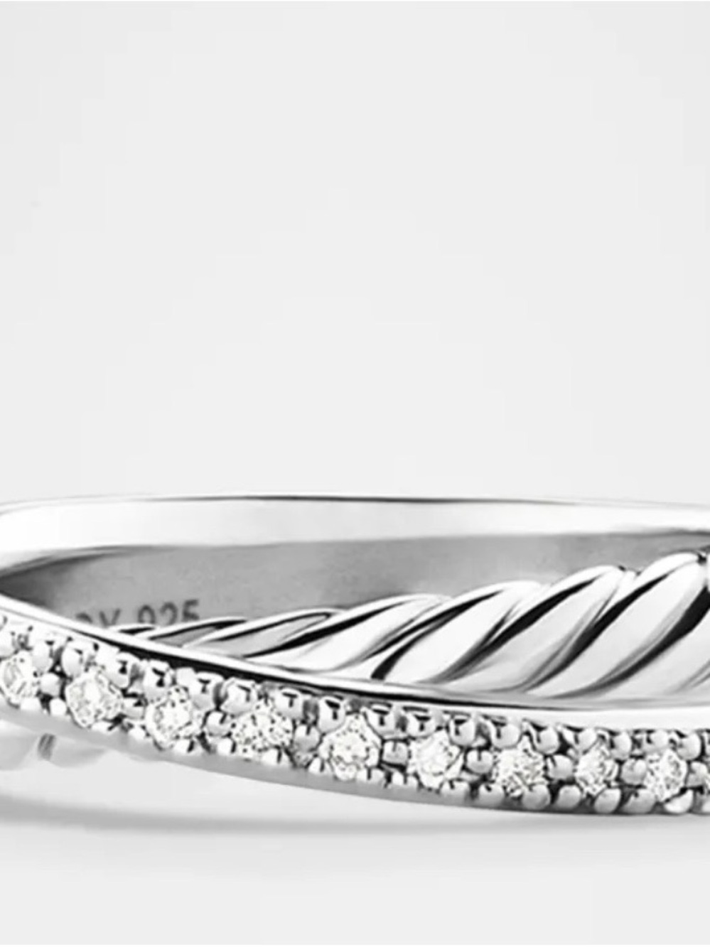 David Yurman crossover band with diamonds and silver